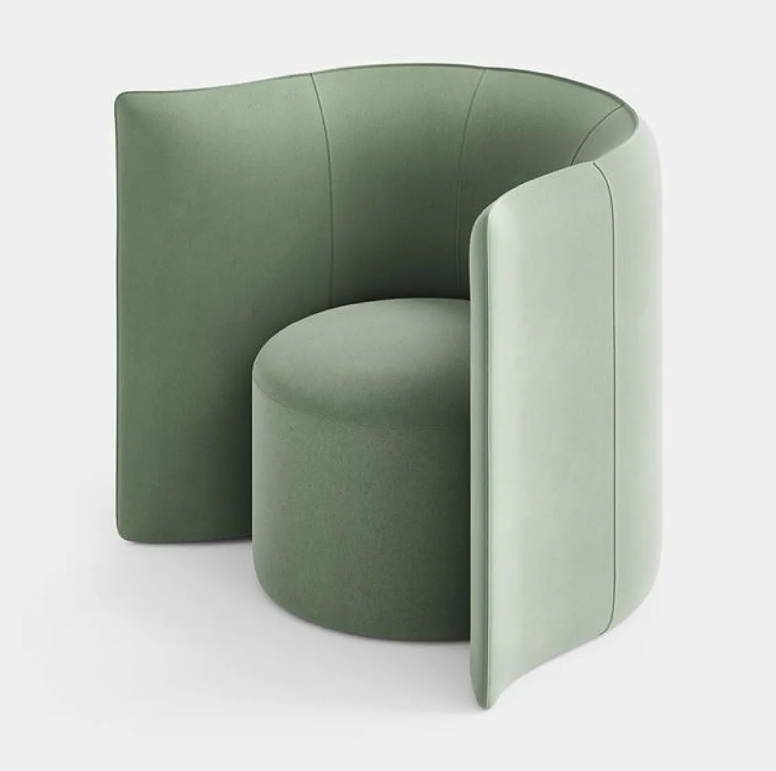 Modern green curved armchair showcasing advanced ergonomic engineering